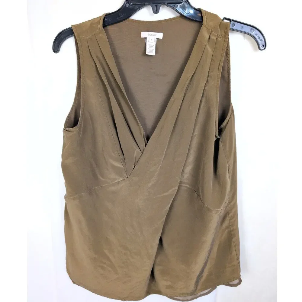 J.Crew taupe brown silk draped top Size 6 Classic Career Glam Luxe Layer Minimal